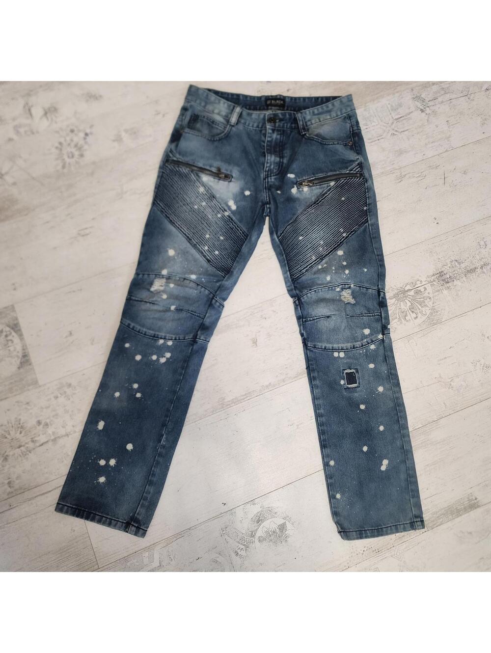 CJ Black Premium Men’s 32x32 Skinny Flex Moto Jeans Distressed Paint Splatter